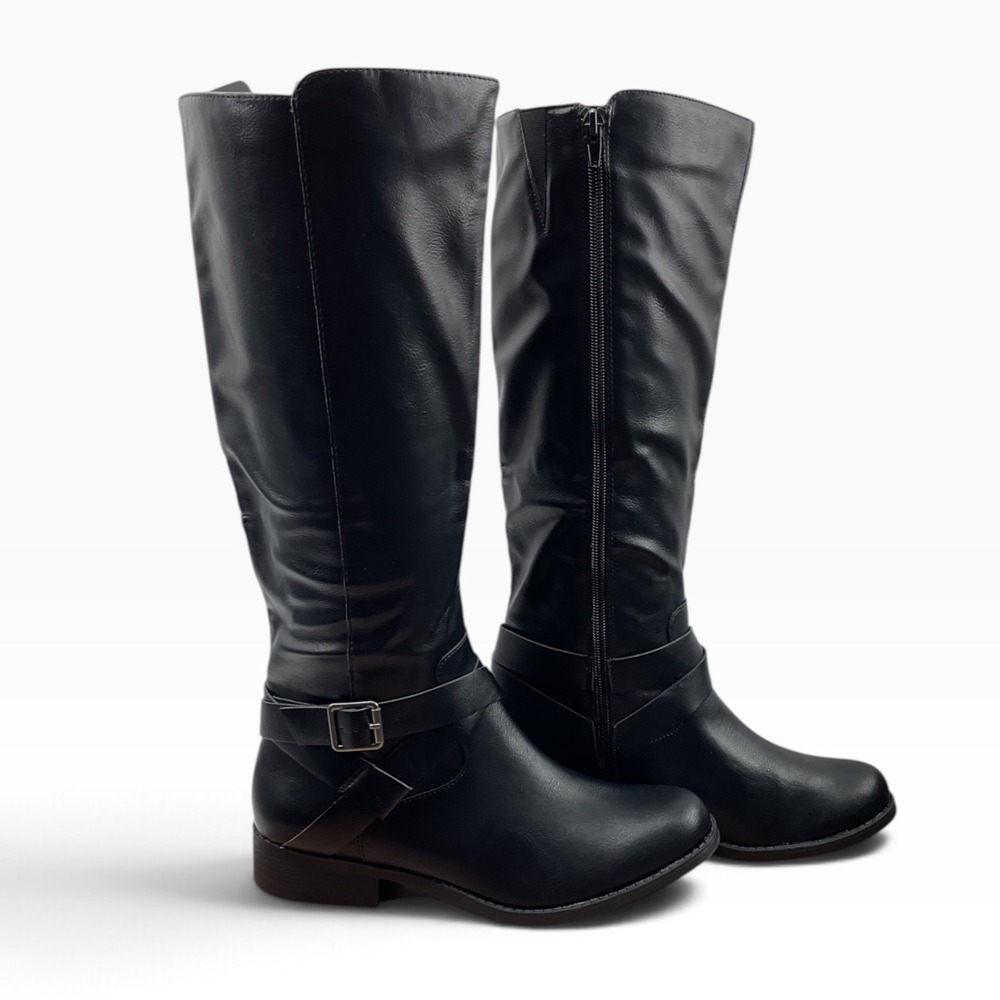Style&co Black Tall Riding Boots F42199 Women Size 8M Buckle Strap Knee High